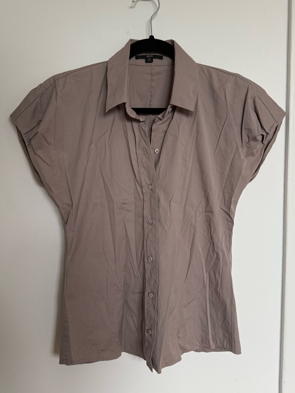 Boss Taupe Button-Up Short Sleeve Top